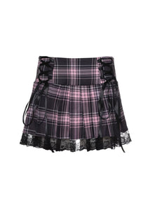 ピンクチェック柄ミニプリーツスカート / VO1182