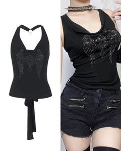 ラインストーンホルターネックトップ / vo1291