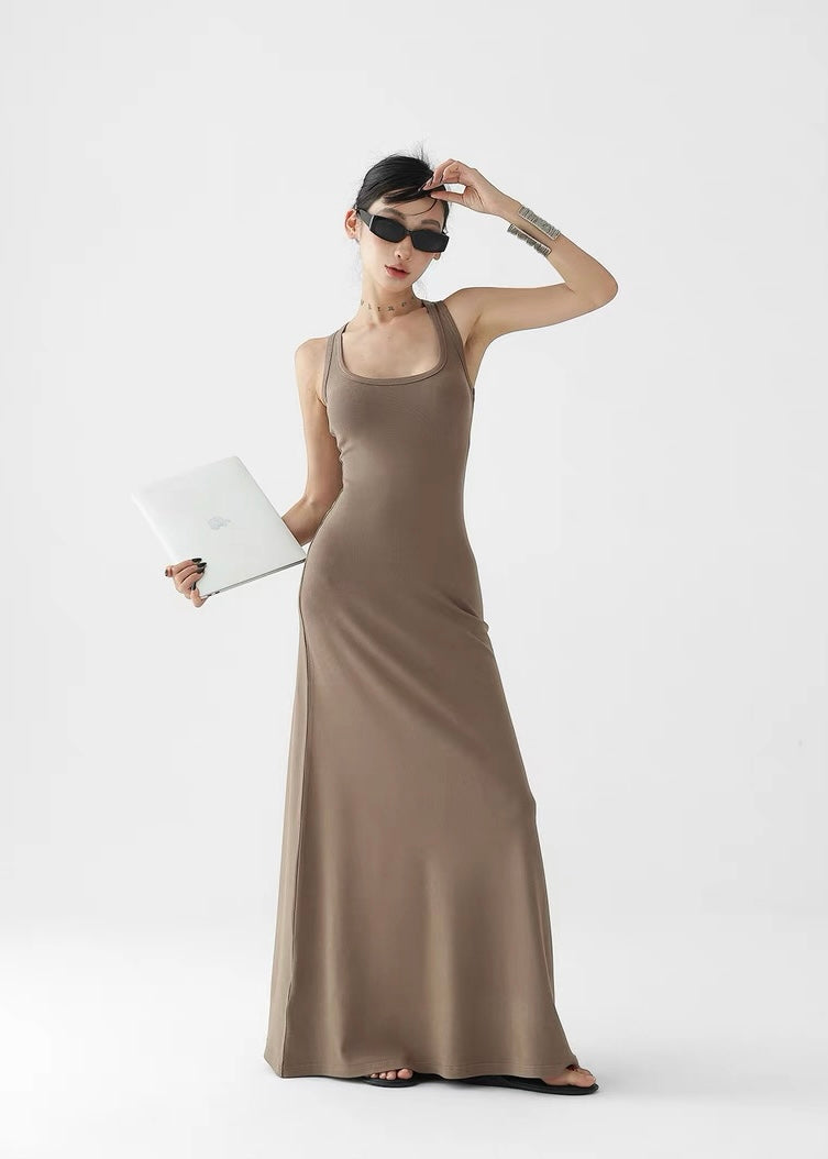 Slim back design long dress / AS1315