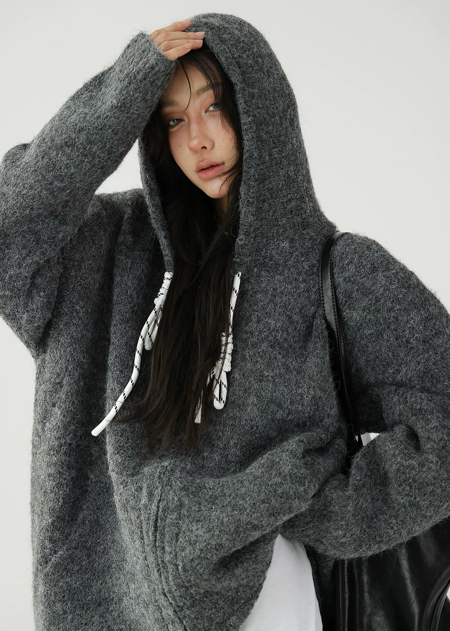 drawstring zipper knit sweater / AS1128