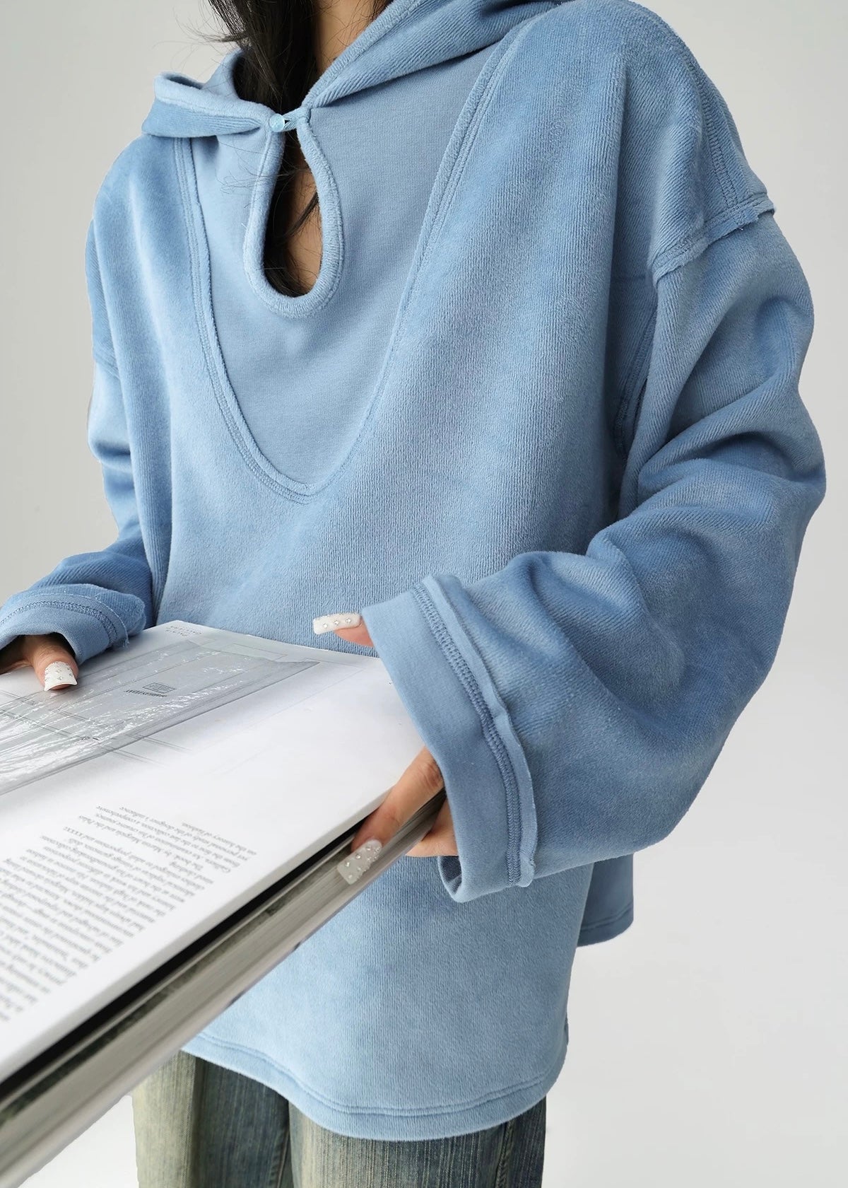 Velvet hollow hooded sweatshirt /AS1167