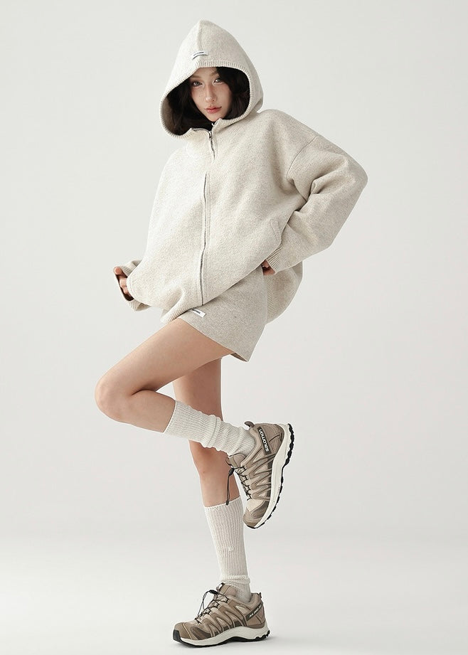 Hooded knit jacket & shorts / AS1200