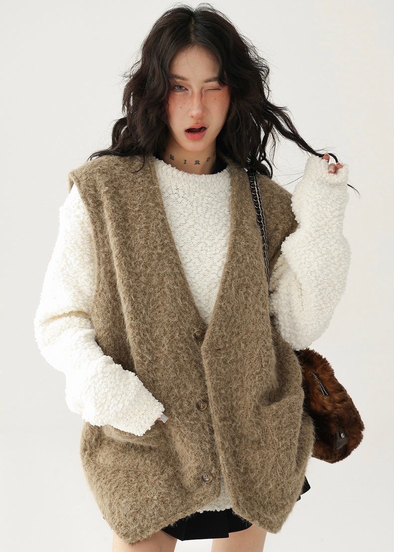 V-Neck Faux Wool Over Vest / LG1189