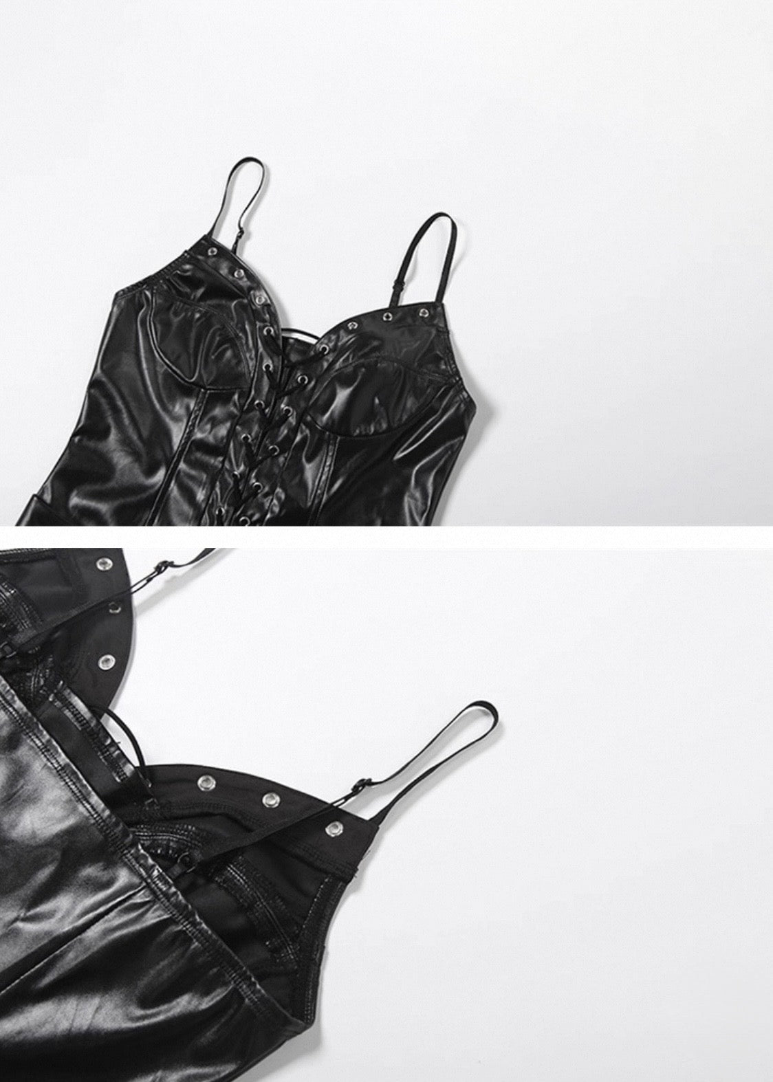 PUレザーサスペンダーミニワンピース/ VO1315