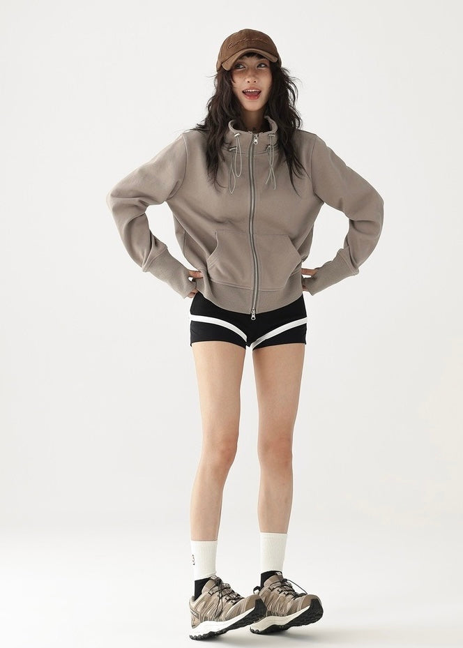 Double zip wide neckline hoodie / AS1205