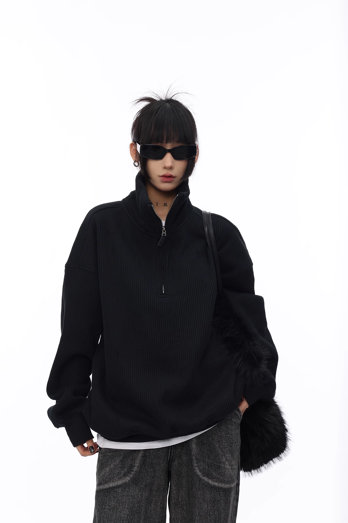 half-zip waffle knit/as1115