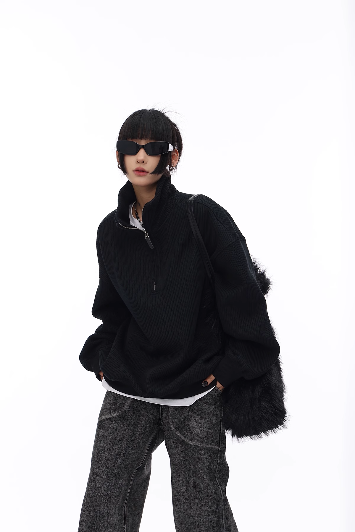 half-zip waffle knit/as1115