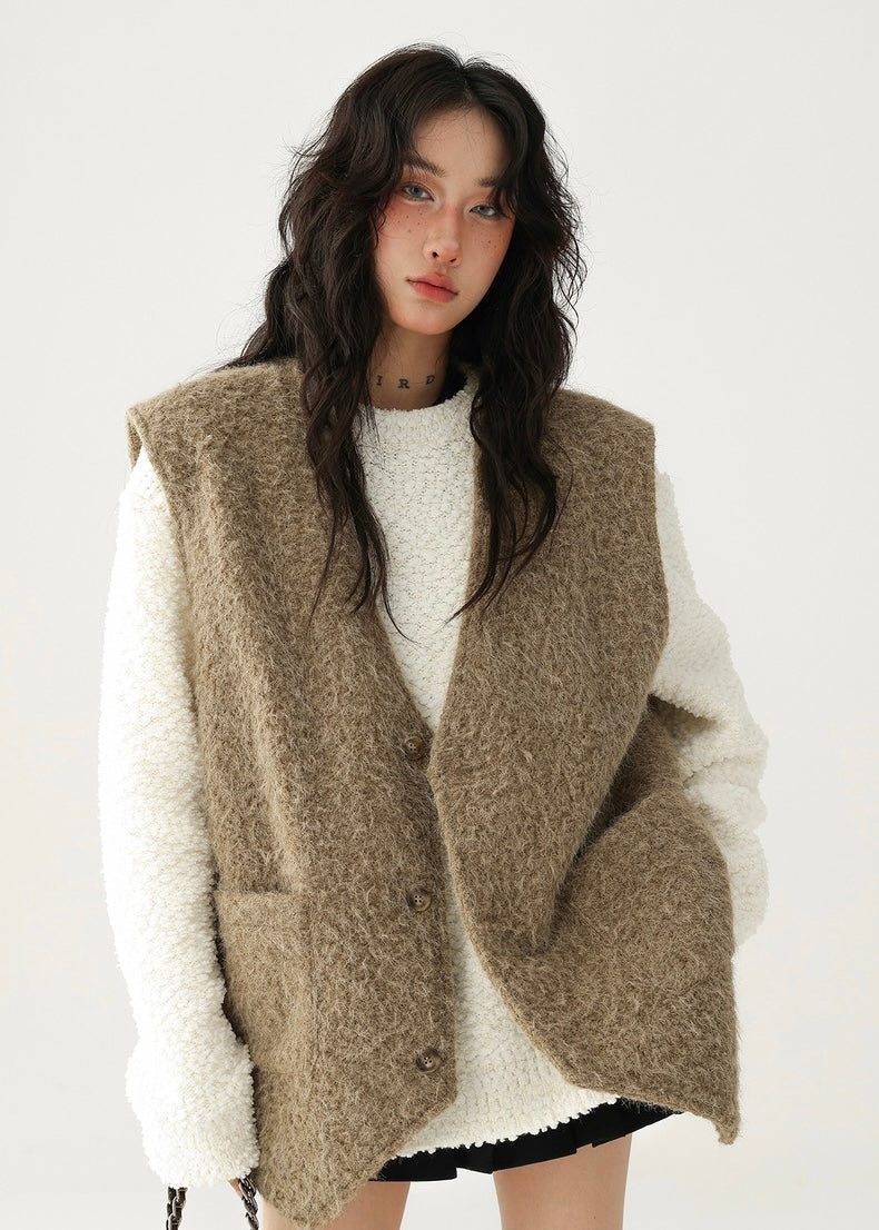 V-Neck Faux Wool Over Vest / LG1189