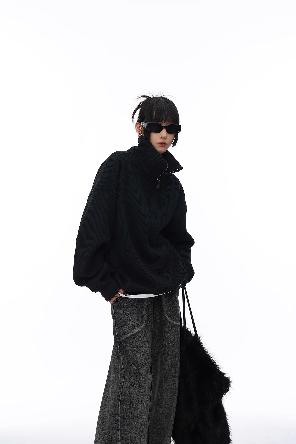 half-zip waffle knit/as1115