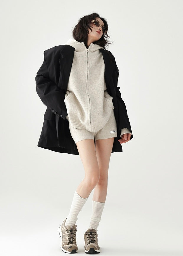 Hooded knit jacket & shorts / AS1200