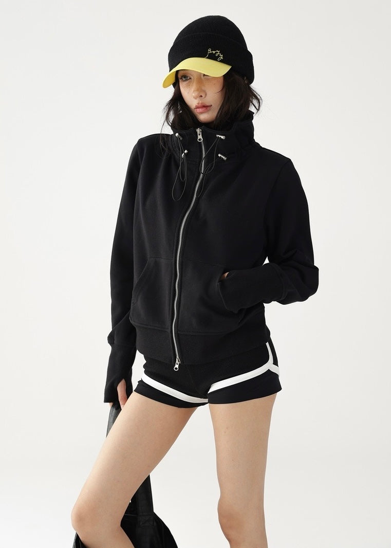 Double zip wide neckline hoodie / AS1205