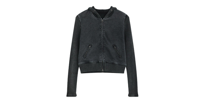 American retro short knit hoodie jacket / AS1139
