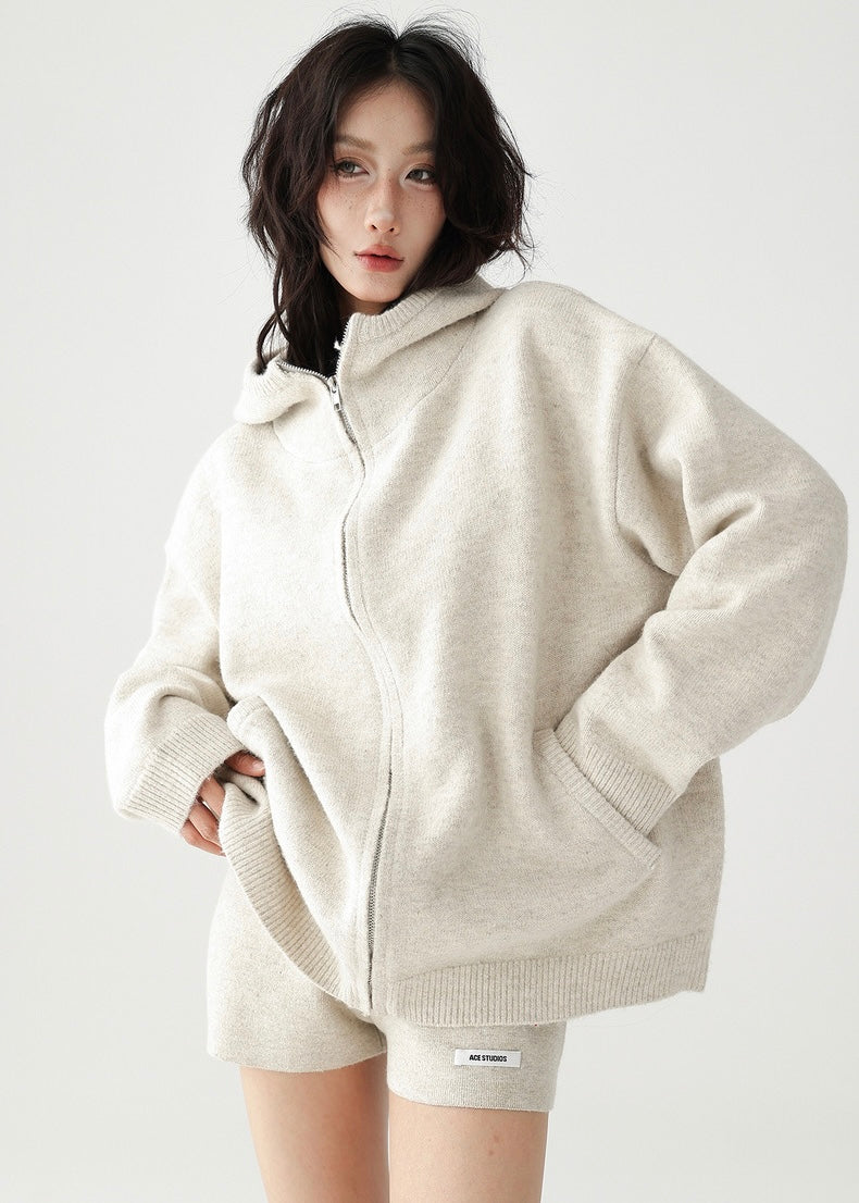 Hooded knit jacket & shorts / AS1200