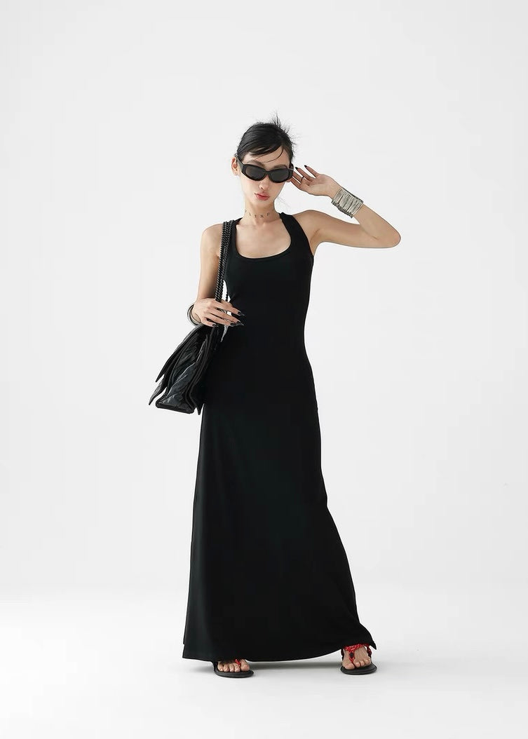 Slim back design long dress / AS1315