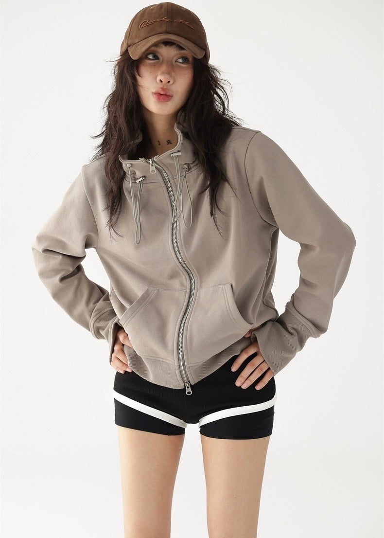 Double zip wide neckline hoodie / AS1205