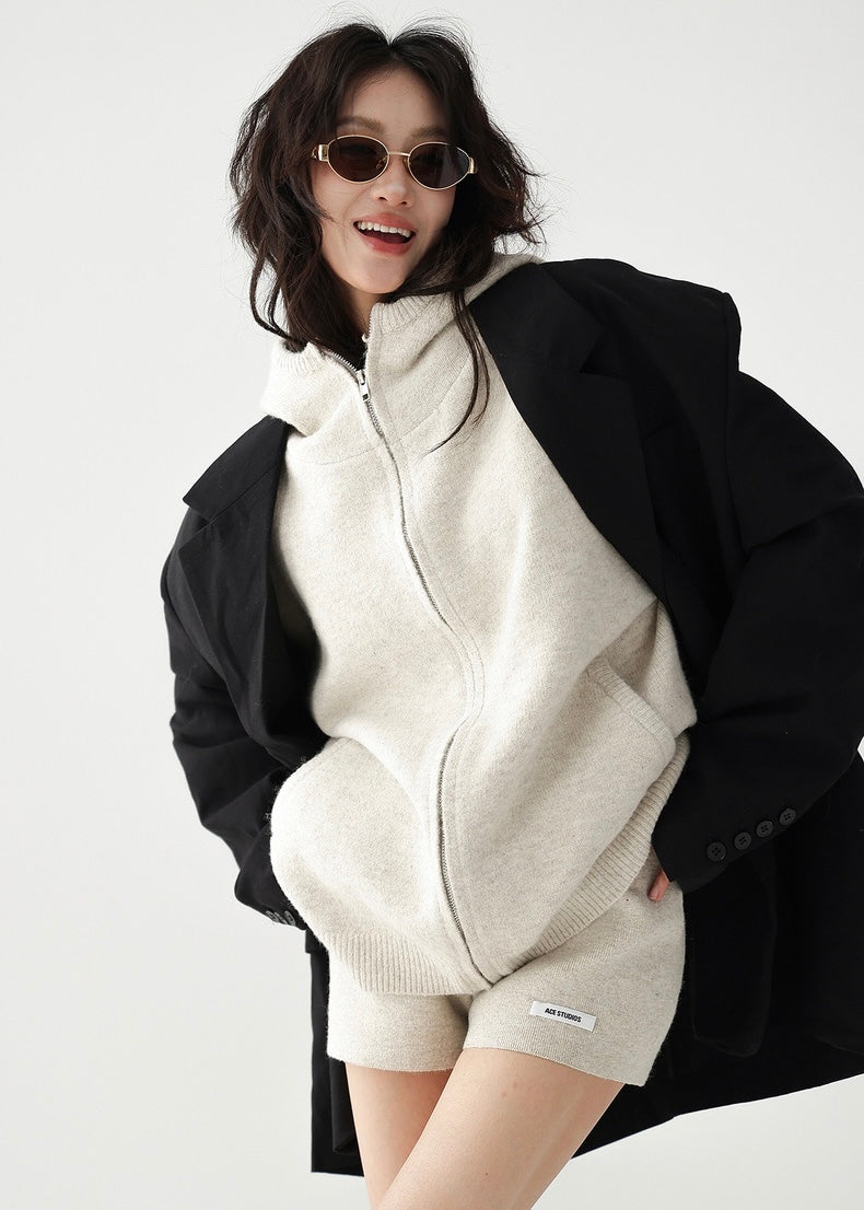 Hooded knit jacket & shorts / AS1200