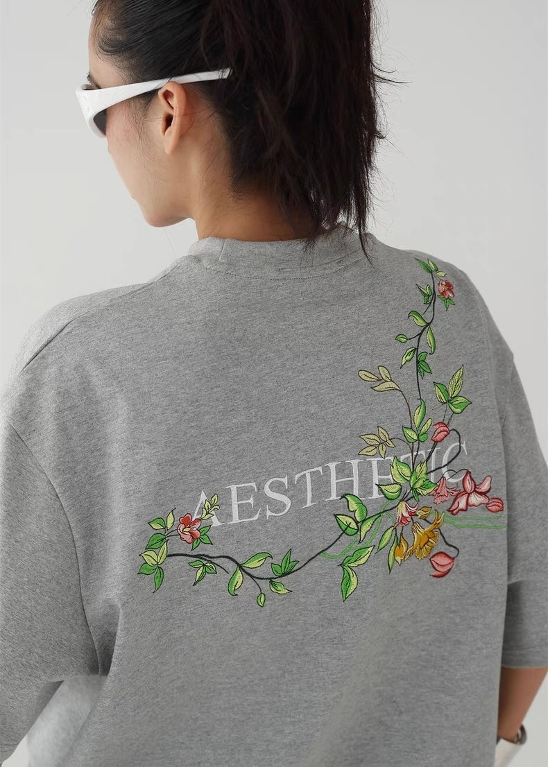 Back floral embroidery T-shirt / AS1310