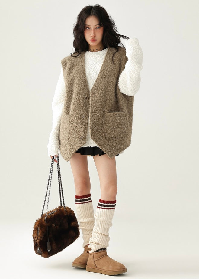 V-Neck Faux Wool Over Vest / LG1189