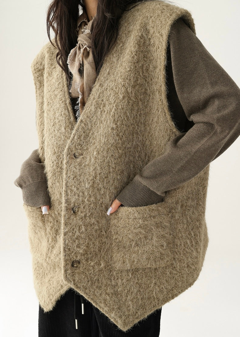 V-Neck Faux Wool Over Vest / LG1189