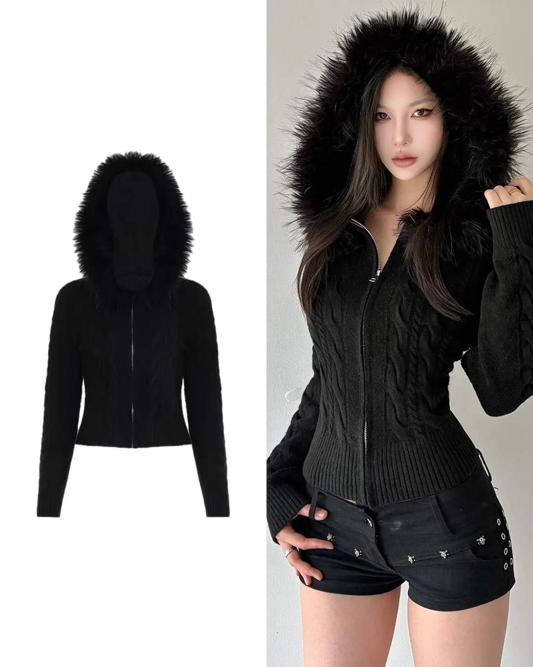 フード付きツイストニットカーディガンパーカー / VO1299