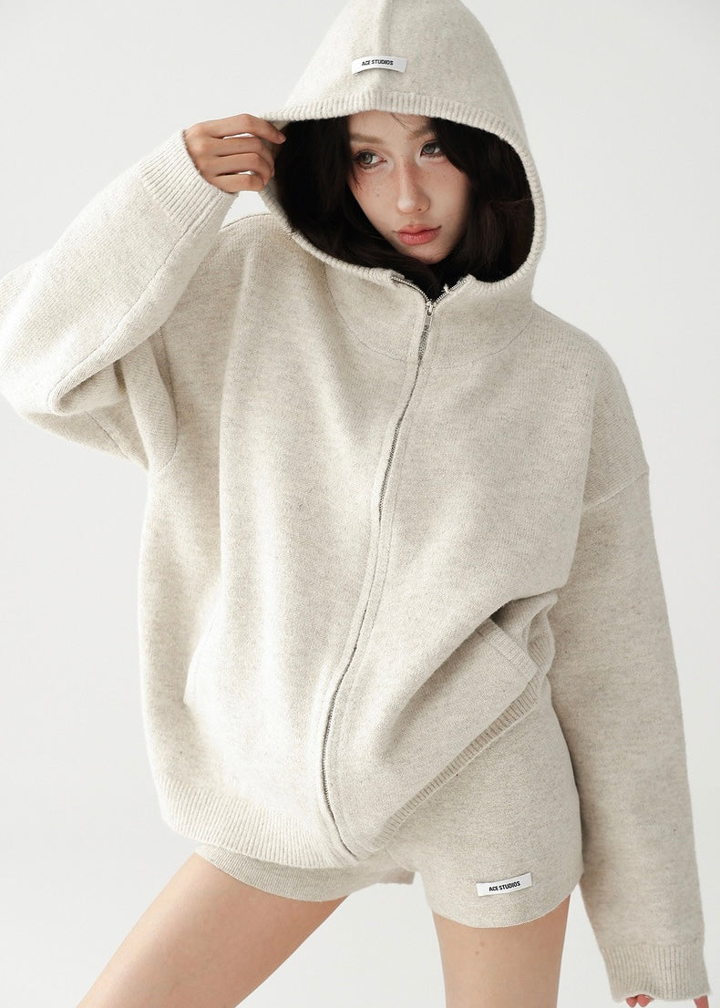 Hooded knit jacket & shorts / AS1200