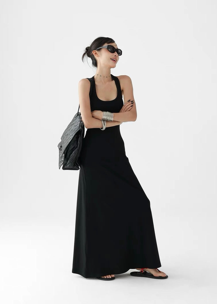 Slim back design long dress / AS1315