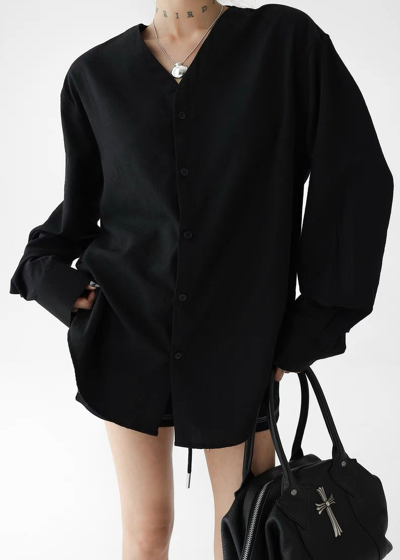 Loose single-breasted V-neck shirt / AS1316