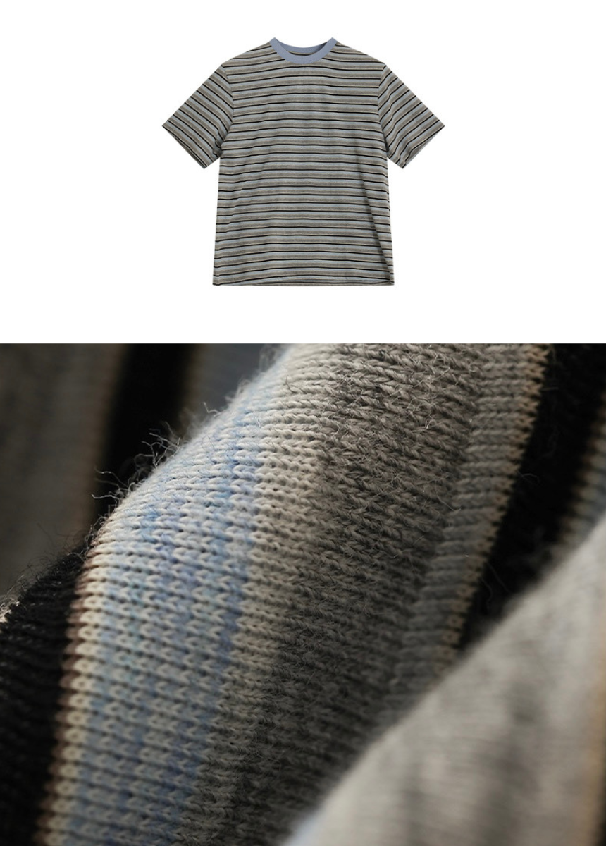 Striped short sleeve round neck T-shirt / AS1244
