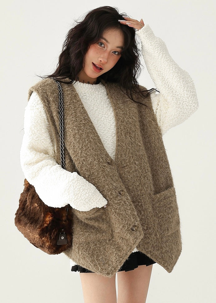 V-Neck Faux Wool Over Vest / LG1189