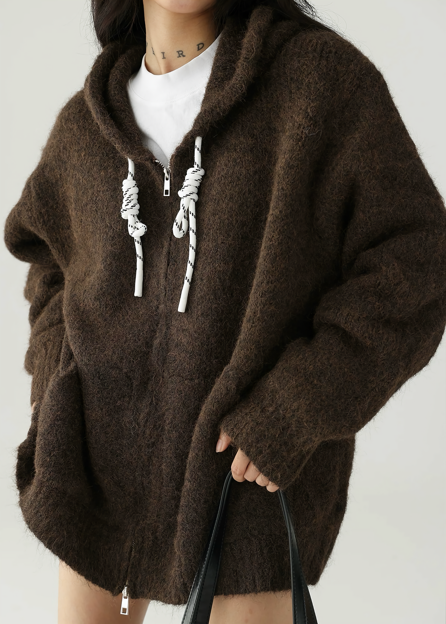drawstring zipper knit sweater / AS1128