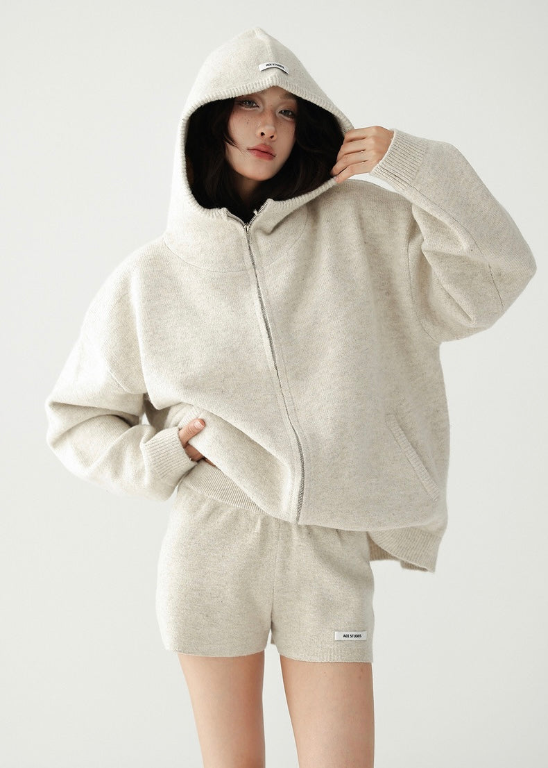 Hooded knit jacket & shorts / AS1200