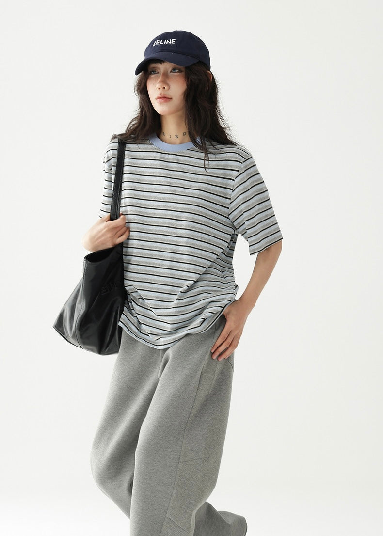 Striped short sleeve round neck T-shirt / AS1244