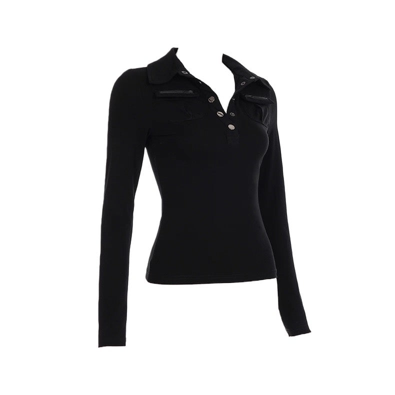 ジッパー付きポケットボタン長袖T / VO1309