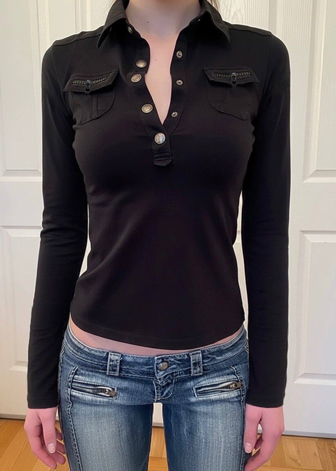 ジッパー付きポケットボタン長袖T / VO1309