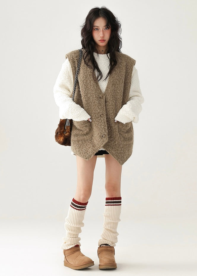 V-Neck Faux Wool Over Vest / LG1189