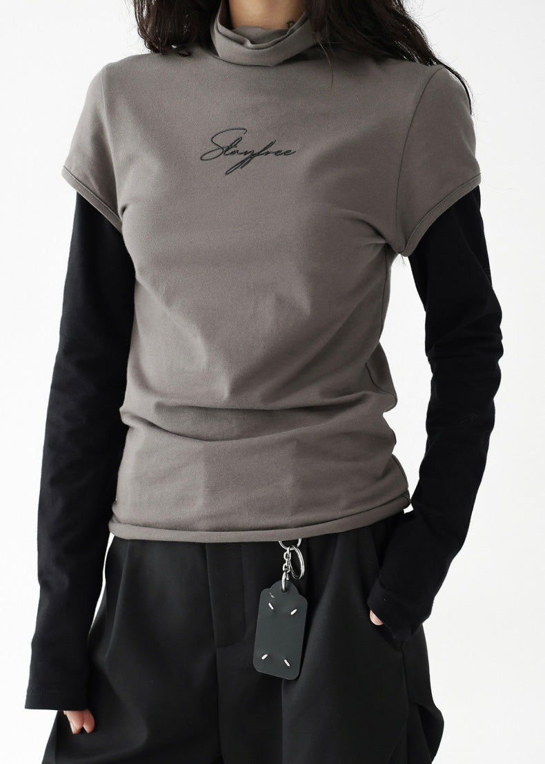 Fake Two Piece Slim T-Shirt & Loose Long Sleeve T-Shirt / AS1238