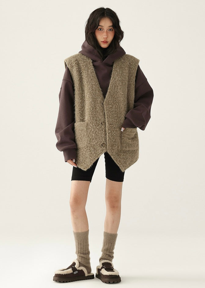 V-Neck Faux Wool Over Vest / LG1189
