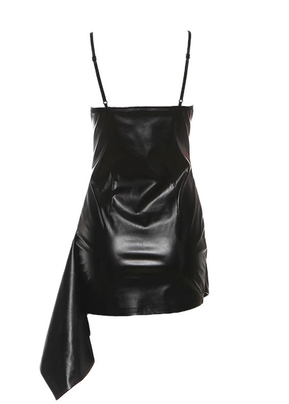 PUレザーサスペンダーミニワンピース/ VO1315