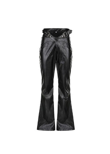 メタルバックルPUレザーフレアパンツ / VO1185