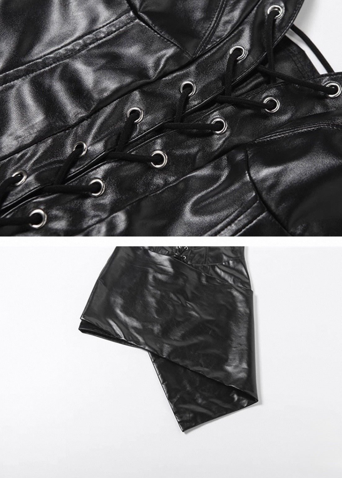 PUレザーサスペンダーミニワンピース/ VO1315