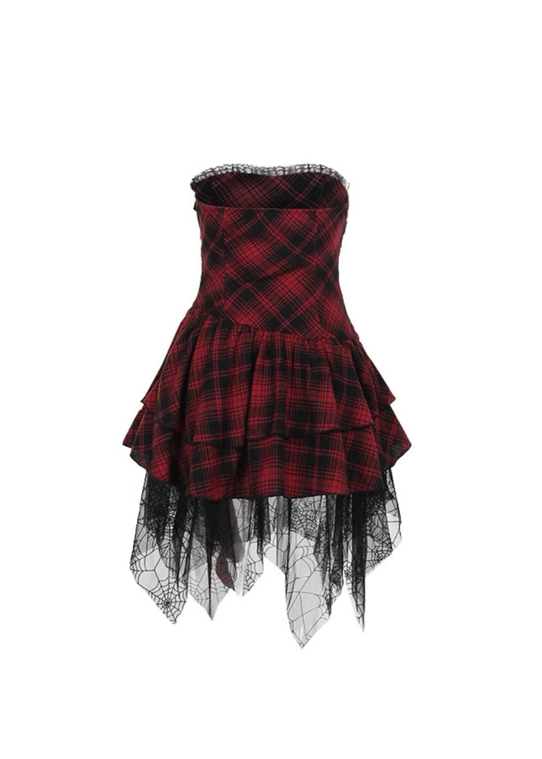 チェック柄ストラップレースワンピース / VO1222