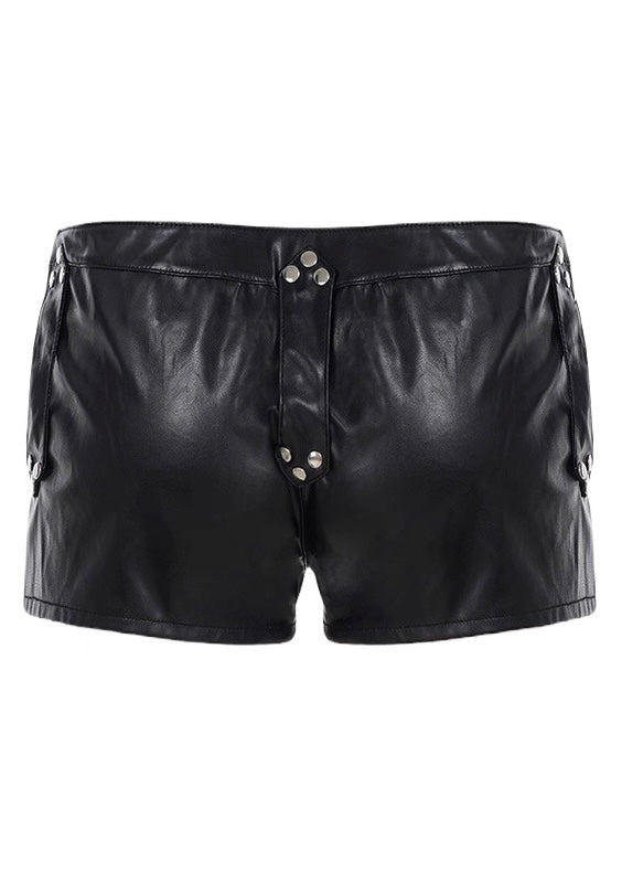 スタッズジッパーPUレザーショートパンツ / VO1115