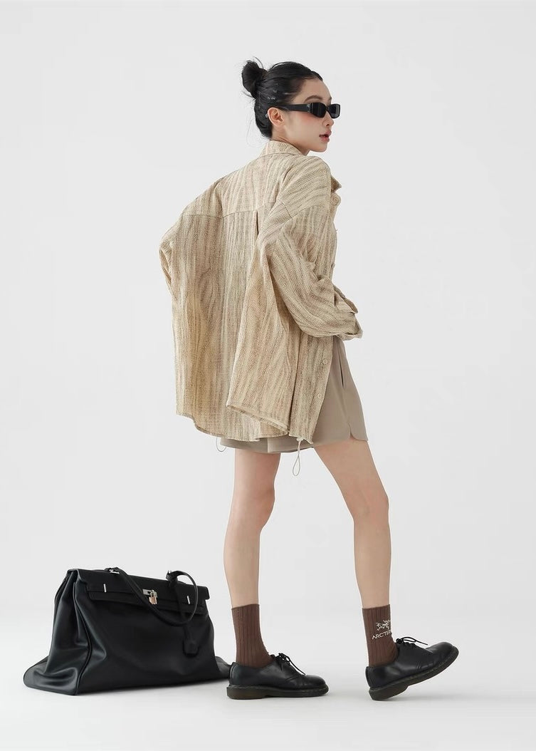 Ruffled drape casual long sleeve shirt / AS1262