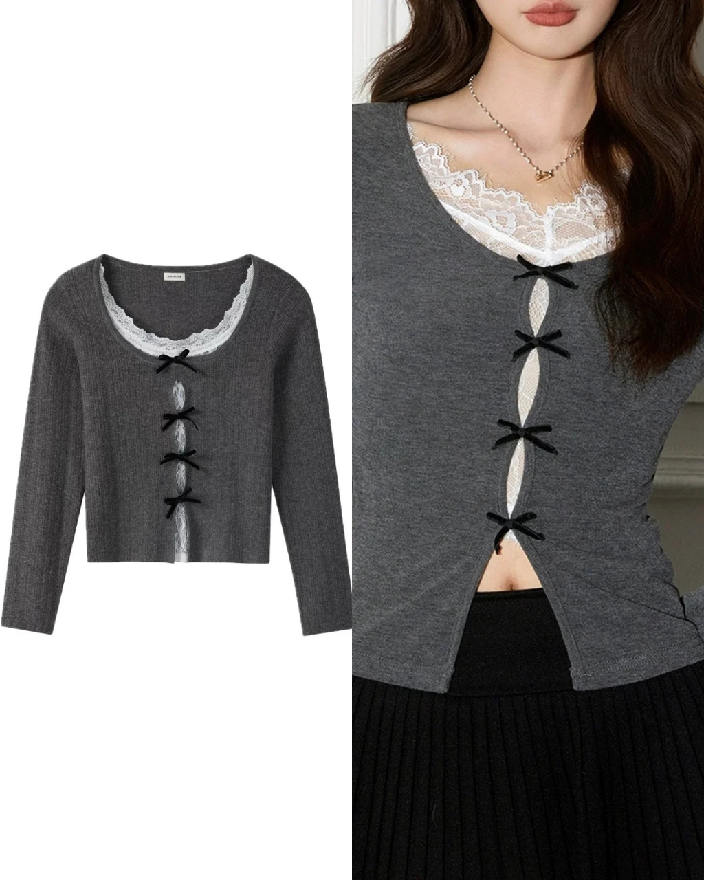 レースリボンニットトップス / vo1292