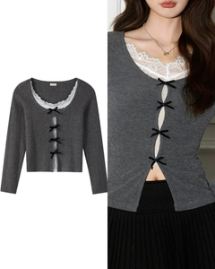 レースリボンニットトップス / vo1292
