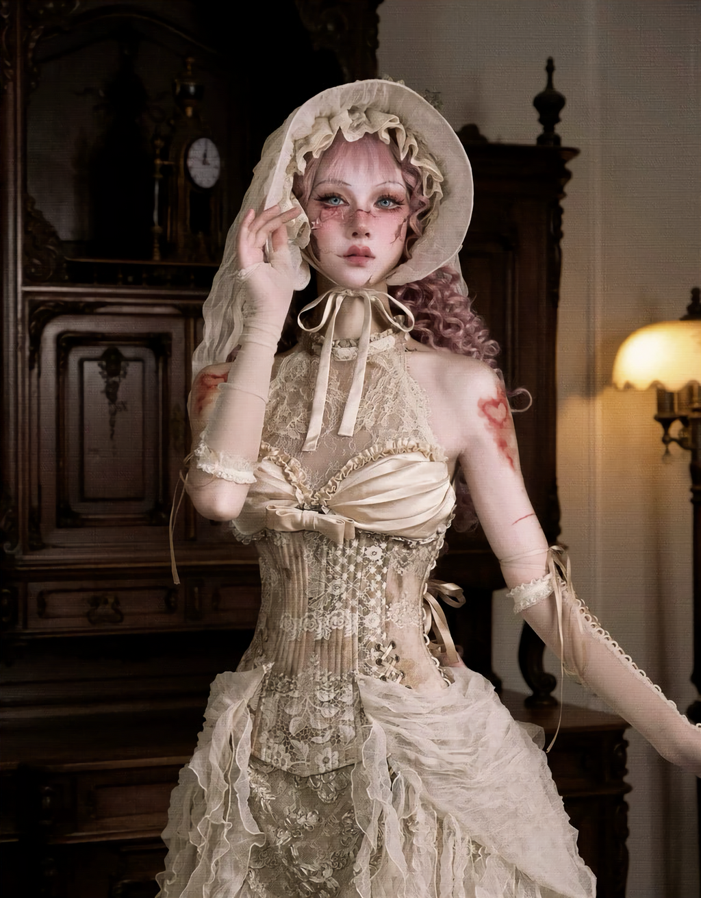 Rococo Vintage Fishbone Corset & Puff Sleeves & Arm Covers / DR04