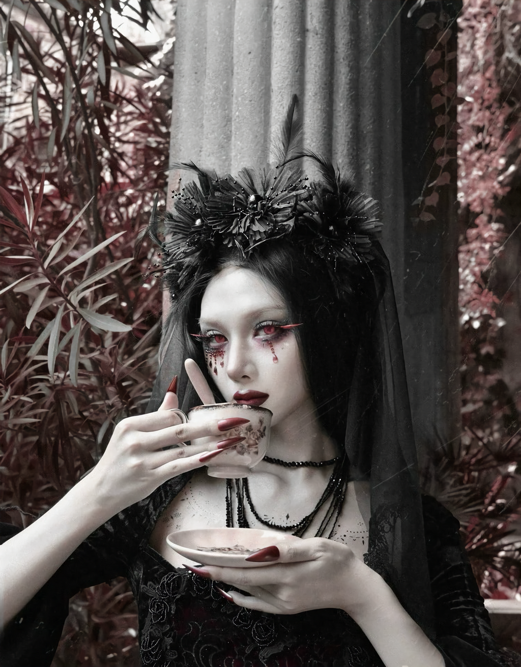 Gothic Flower Ghost Bride Dark Veil / CT05