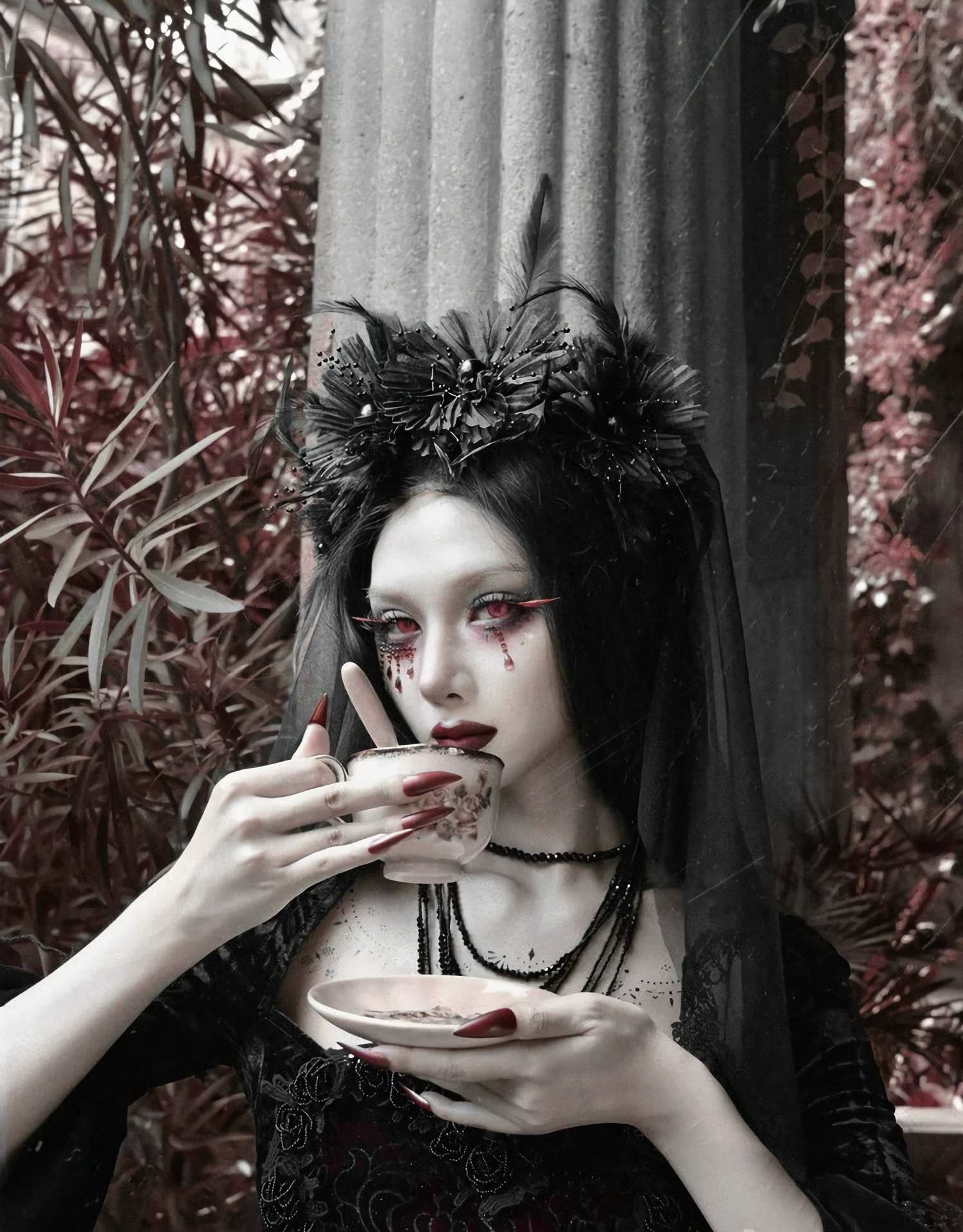 Gothic Flower Ghost Bride Dark Veil / CT05