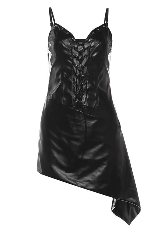 PUレザーサスペンダーミニワンピース/ VO1315