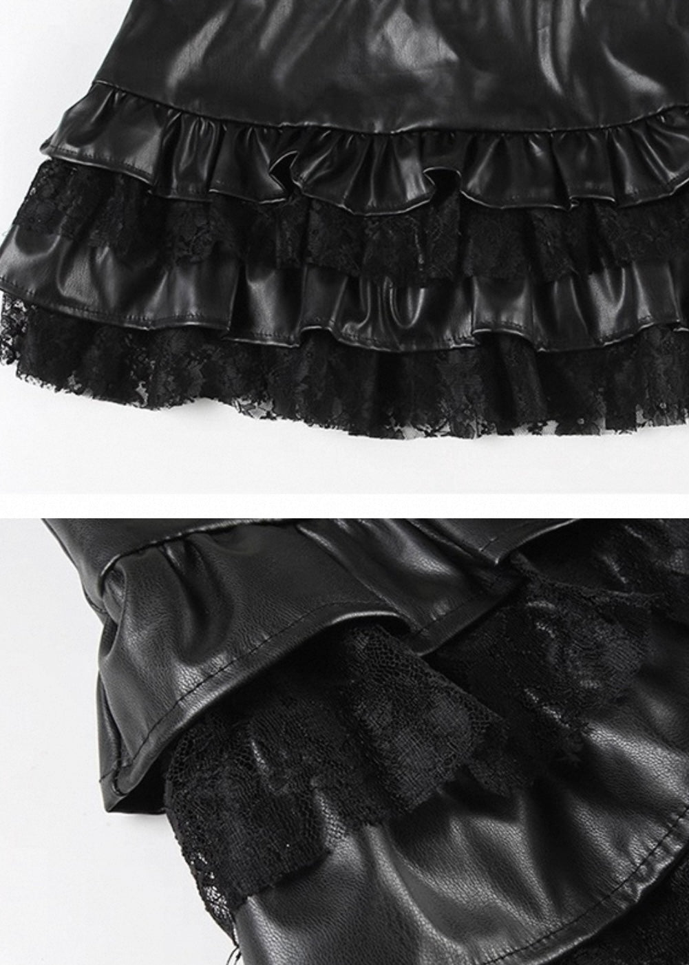 PUレザーレースレースフリルミニスカート / VO1231